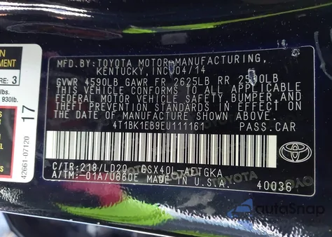 2014 Toyota Avalon Xle z USA, uszkodzony, nr VIN 4T1BK1EB9EU111161